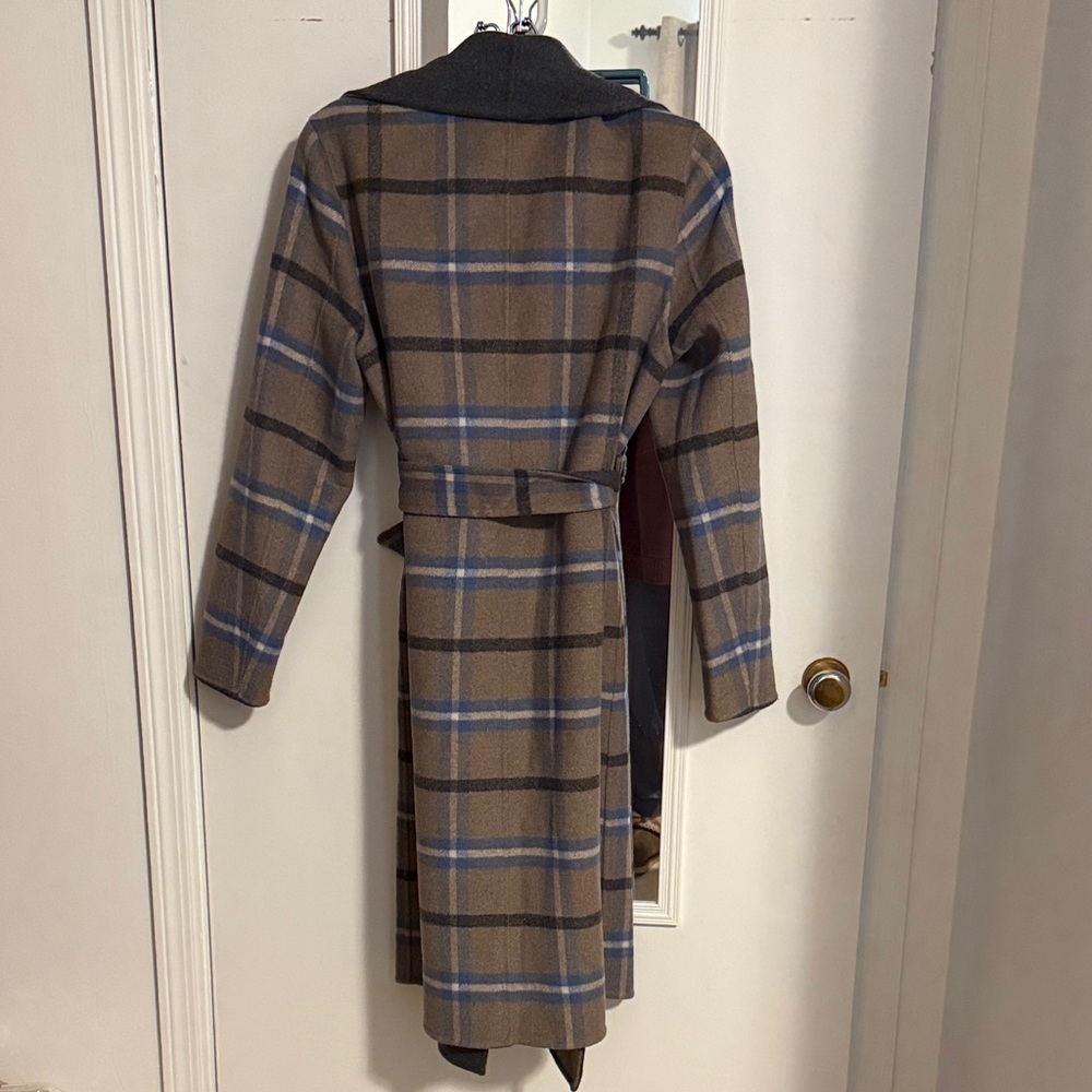 Tahari Plaid Trench Coat in Brown and Gray - Picture 2 of 4